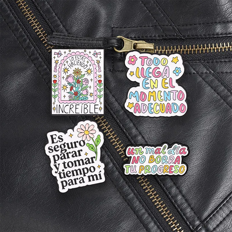 No Pasa Nada Spanish Calming Enamel Pin, Soft Pastel Quote Brooch With Bird And Flower Decor For Anxiety Relief And Casual Style
