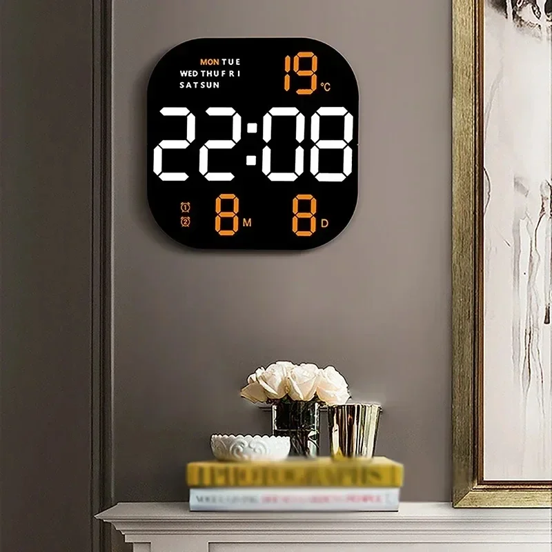 High-Quality LED Wall Clock With Remote Control Display TemperatureTime Week And Date Fashion Living Room Desktop Alarm Clock