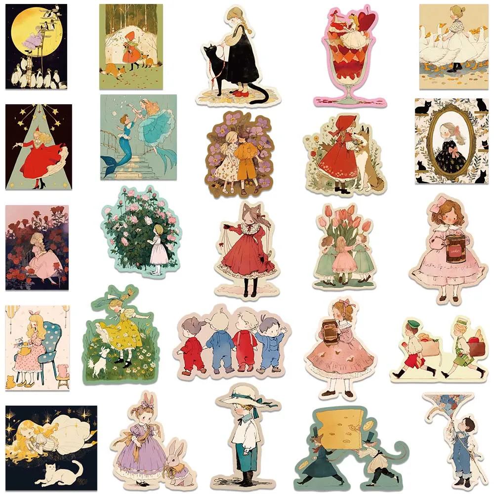 50PCS Colorful Fairy Tale Cute Alice in Wonderland Vinyl Stickers for Water Bottle Laptop Skateboard Scrapbook Luggage Kids Toy