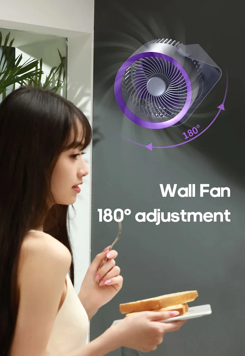 

M55 Air Circulation Fan, USB Rechargeable Quiet High Wind Desktop Wall Mount Fan for Home Office Bedroom Outdoor