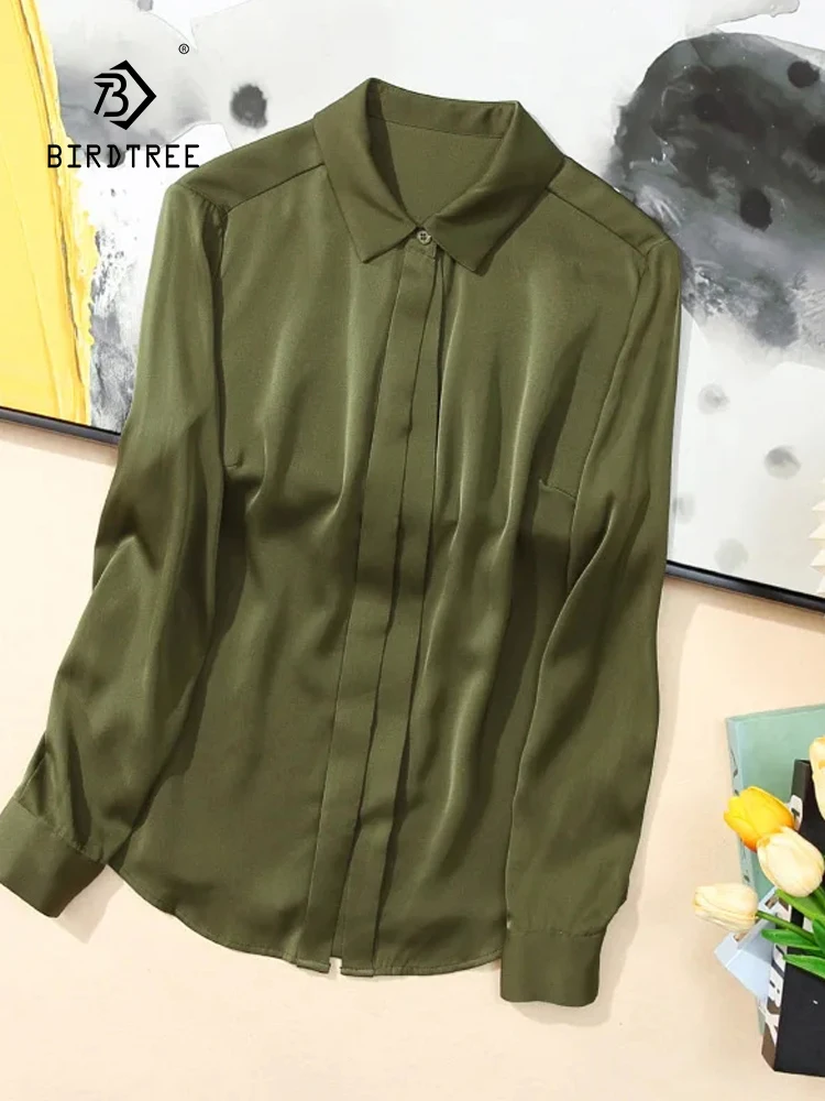 

Birdtree Women Long Sleeve Loose Solid Fashion OL Commute Blouses,19MM 100%Real Silk Elegant Shirts,2024 Spring New T41325QC