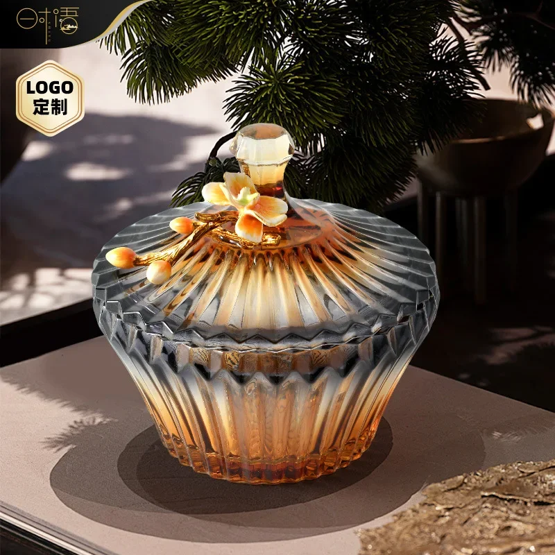 Factory Direct 2026 European Enamel Colored Glass with Lid Sugar Tank Household Living Room Simple Storage Tank Light Luxury Cre