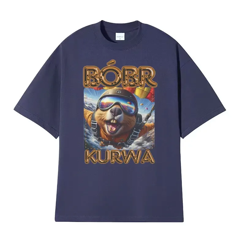 Bóbr Kurwa Bober Skydiving T-Shirt Men Women Funny  Meme Graphic T-shirts Male Vintage High Quality Aesthetic T Shirt Streetwear