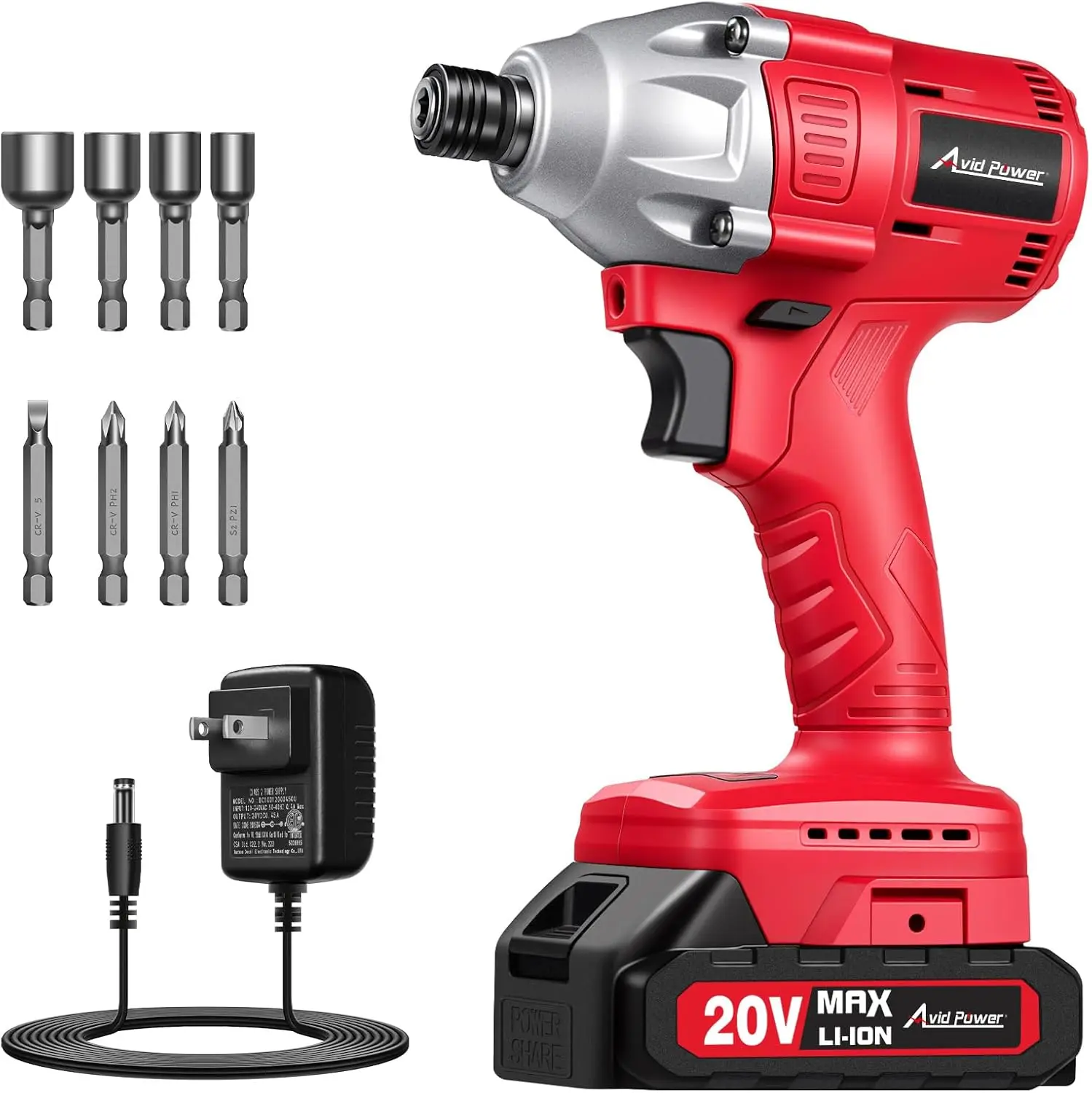 

20V Cordless Impact Driver Kit, 250N.m Torque, Brushless Motor, 2 Speeds, Brake Stop, Includes Sockets & Bits