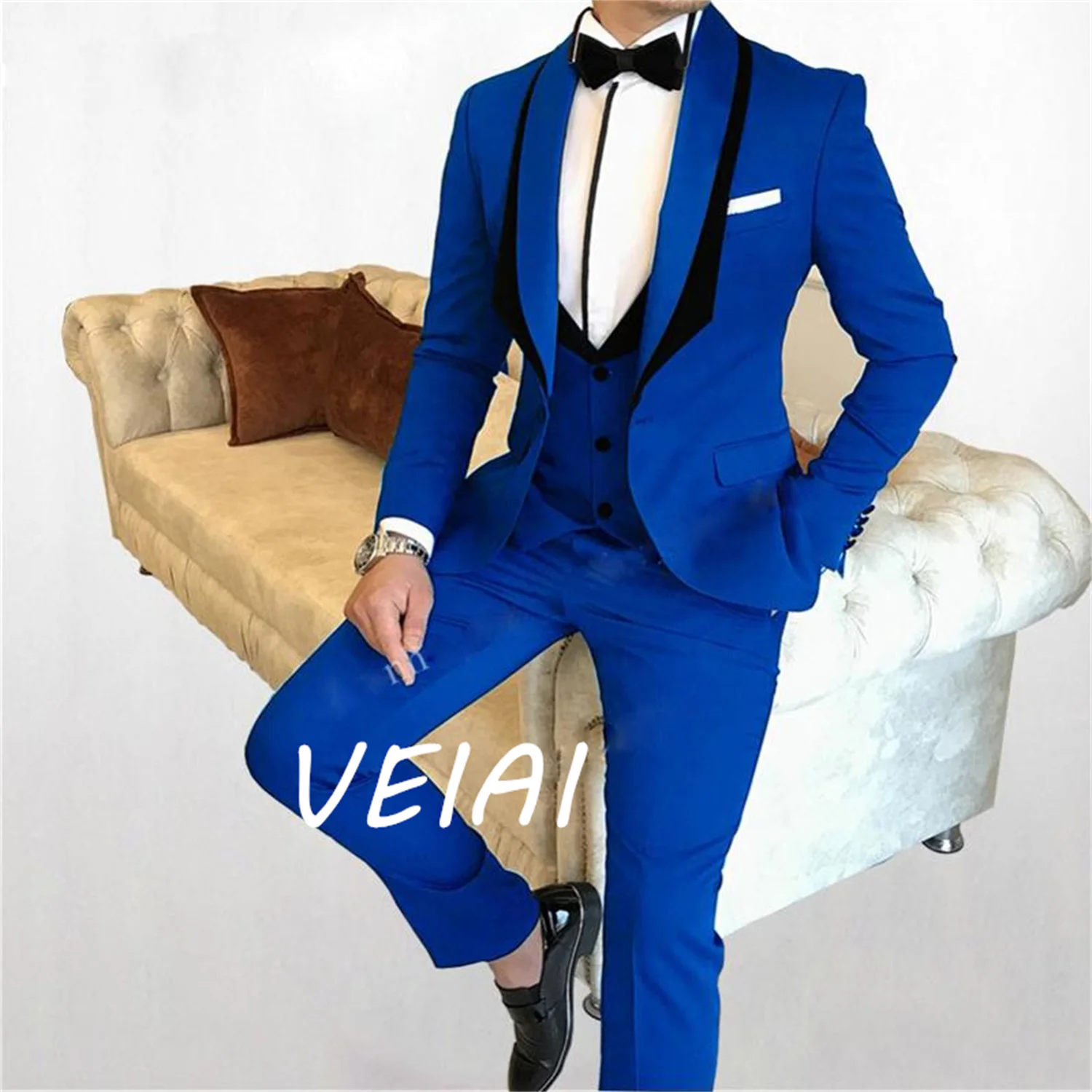 

Костюм королевского синего цвета по индивидуальному заказу, мужской костюм из 3 предметов на заказ, свадебный смокинг жениха, модный деловой пиджак для вечеринки, жилет и брюки, комплект