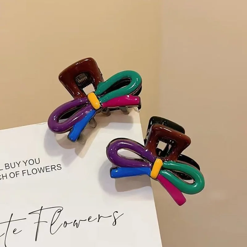 1/2Pcs Women Dopamine Multicolor Bow Small Claw Clip Cute Bowknot Side Barrettes Daily Wear Hair Decor