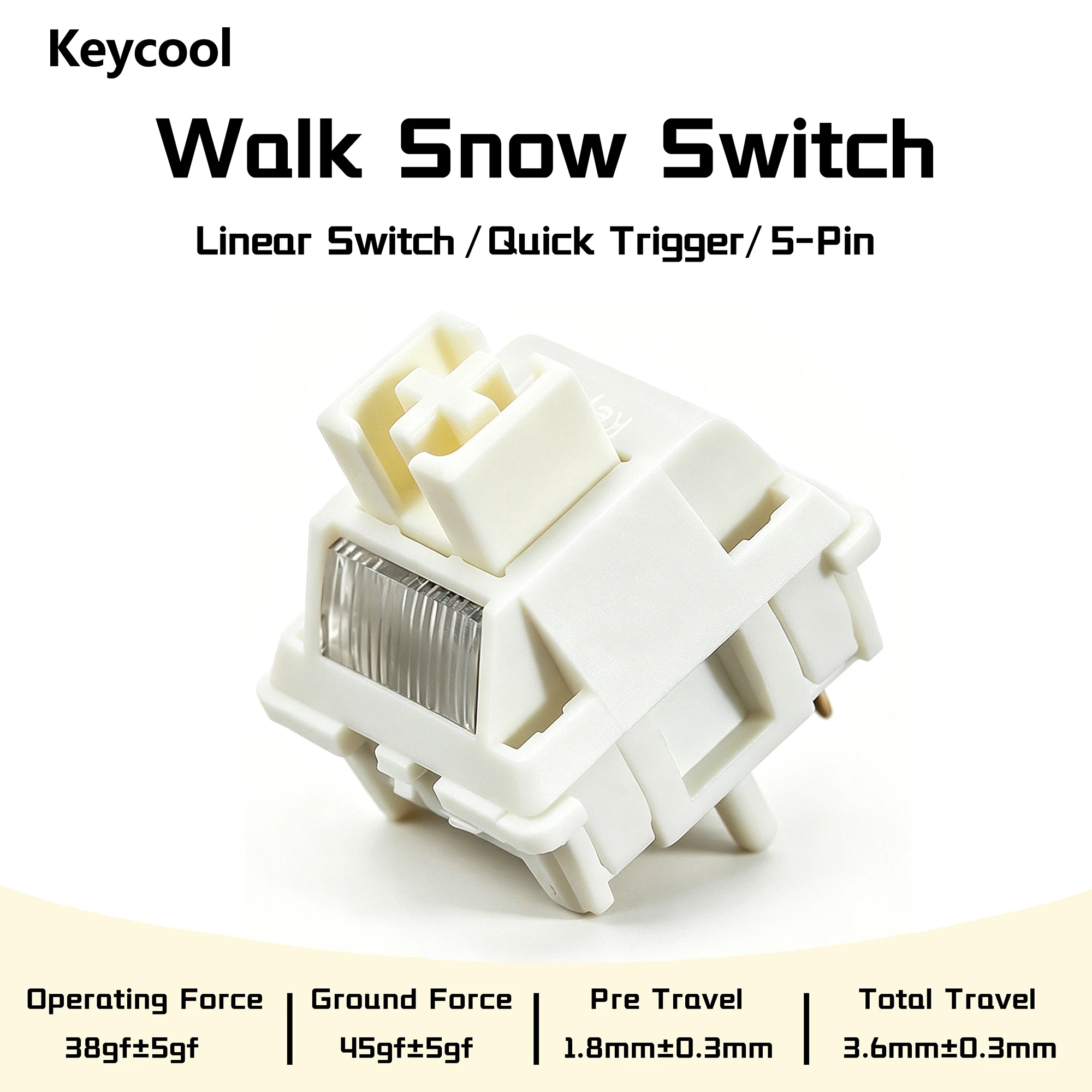 Keycool Walk Snow Switch White 38gf 5Pin Linear Creamy Switches HIFI For Custom DIY 60% Gaming Mechanical Keyboard POM Pre Lubed