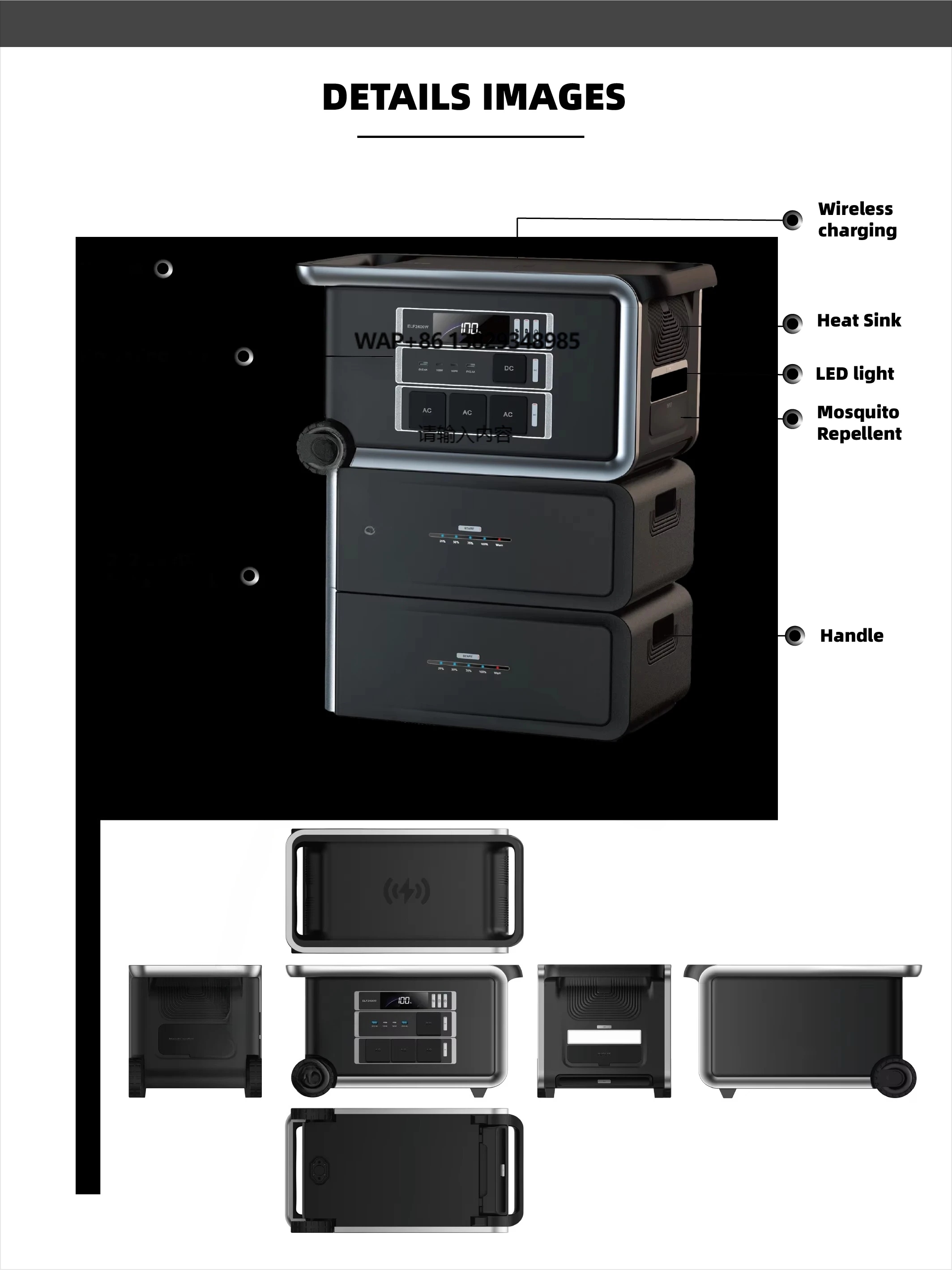 7.68 KWhPortable Lifepo4 Solar Generatorsystem Power Stations Portable Power Stations with LED Light