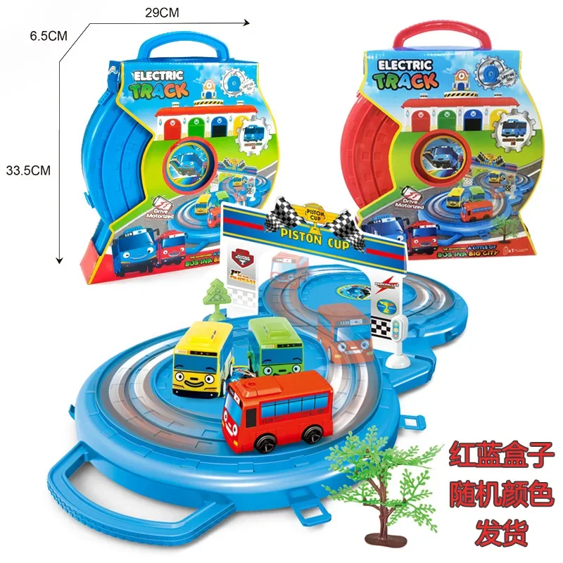 The Tayos Little Bus Pull Back Cartoon Bus Parking Lot Toys Childrens Matching Track Minibus Alloy Car Collection Of Tayo Scene