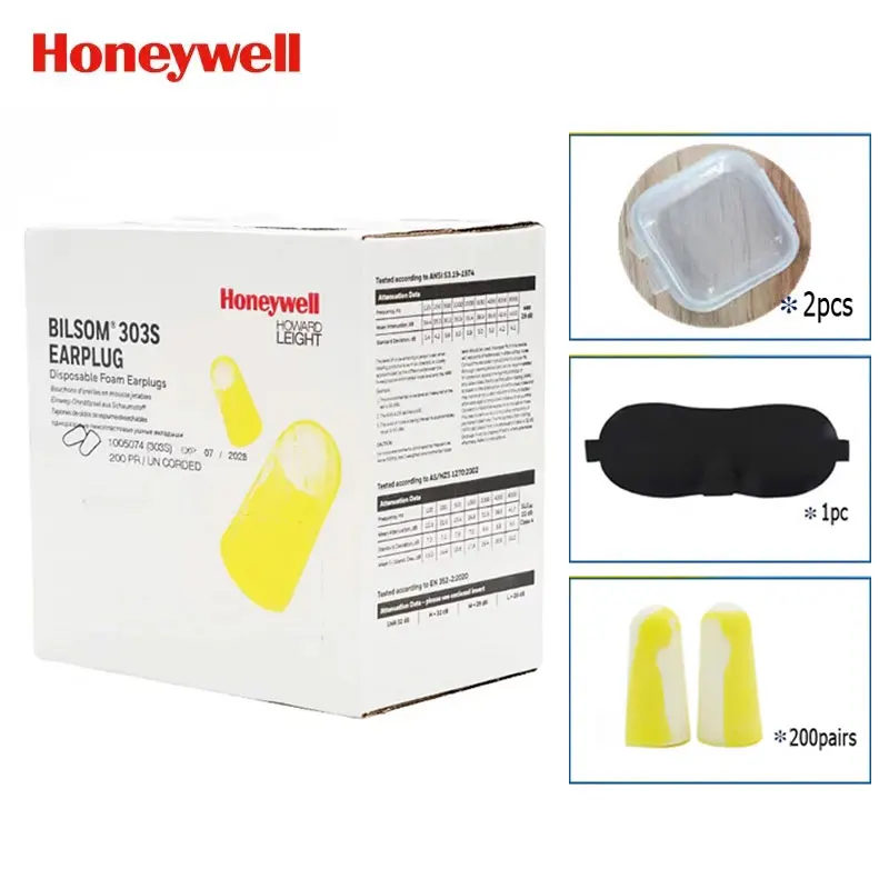 200Pairs Honeywell Bilsom 303S Earplug S Size Disposable Foam Pre-Shaped Ear plugs Noise Reduction NRR29dB SNR33dB Soft Earmuffs