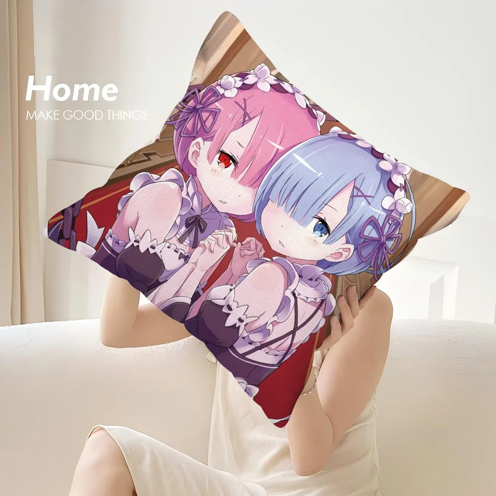 Re zero R-Rem Pillow Case Sofa Decorative Home Double-sided Print Plush Square Throw Pillow Covers Cushion Decor Cover