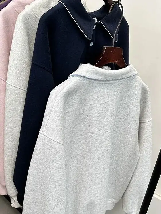 Plus Size Fce Foderato Thiened Lungo Sve Felpa ricamata Vestibilità ampia Autunno Inverno Felpa con cappuccio casual per cani da cartone animato da donna