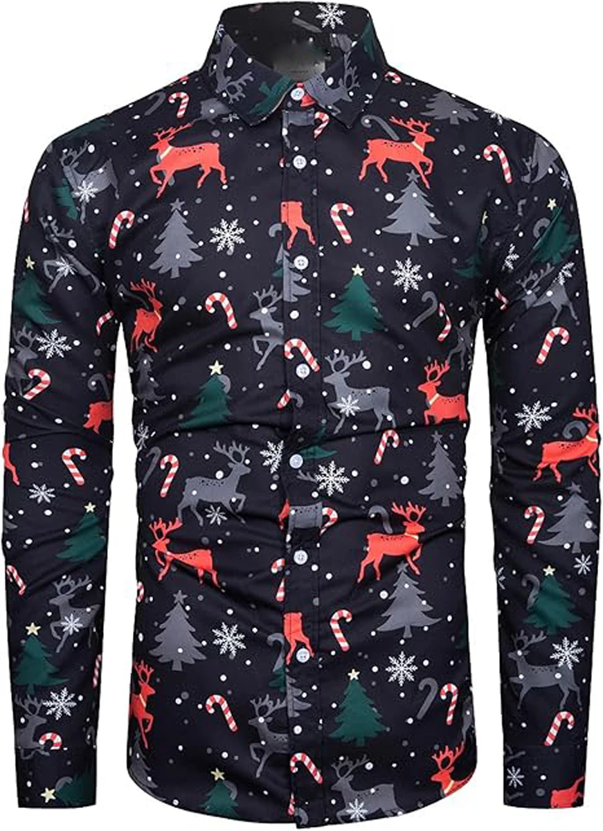 الرجال عيد الميلاد الرجل العجوز قميص شجرة ثلاثية الأبعاد قميص مطبوع هاواي شاطئ الترفيه عطلة طويلة الأكمام طوق في الهواء الطلق ملابس للحفلات الرجال #5