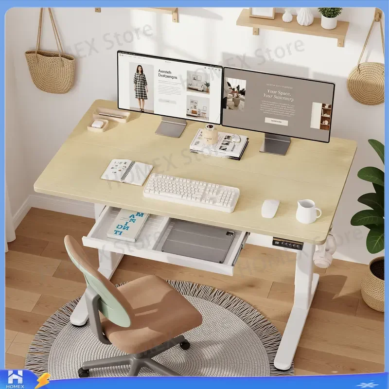 Electric Standing Desk with Drawer 120x60cm Height Adjustable Sit Stand Desk Home Office Computer Table 80kg Load 3 Memory