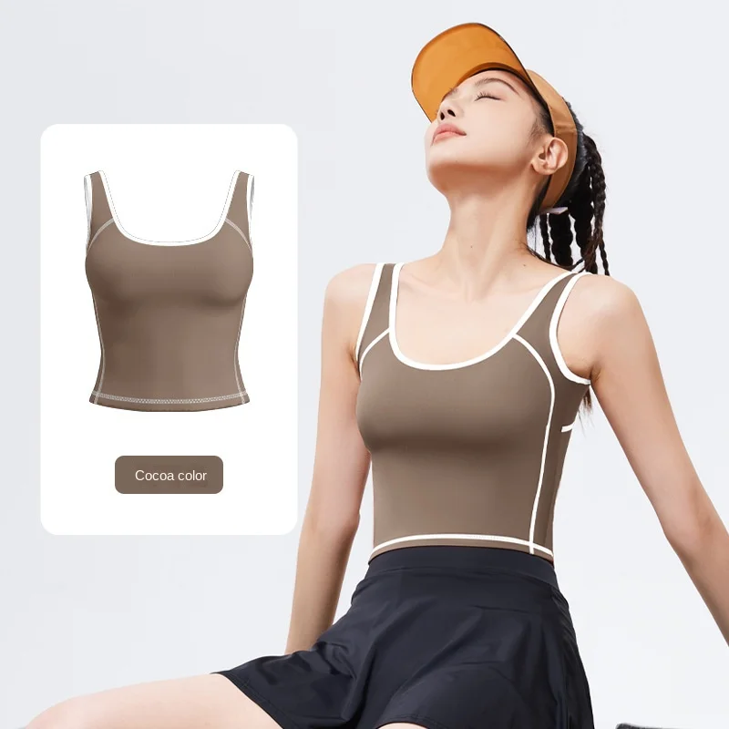 Color Clashing Quick-drying Arc Tank Top One-piece Fixed Shockproof Gathering U-shaped High Elastic Show Breast Sports Tank Top