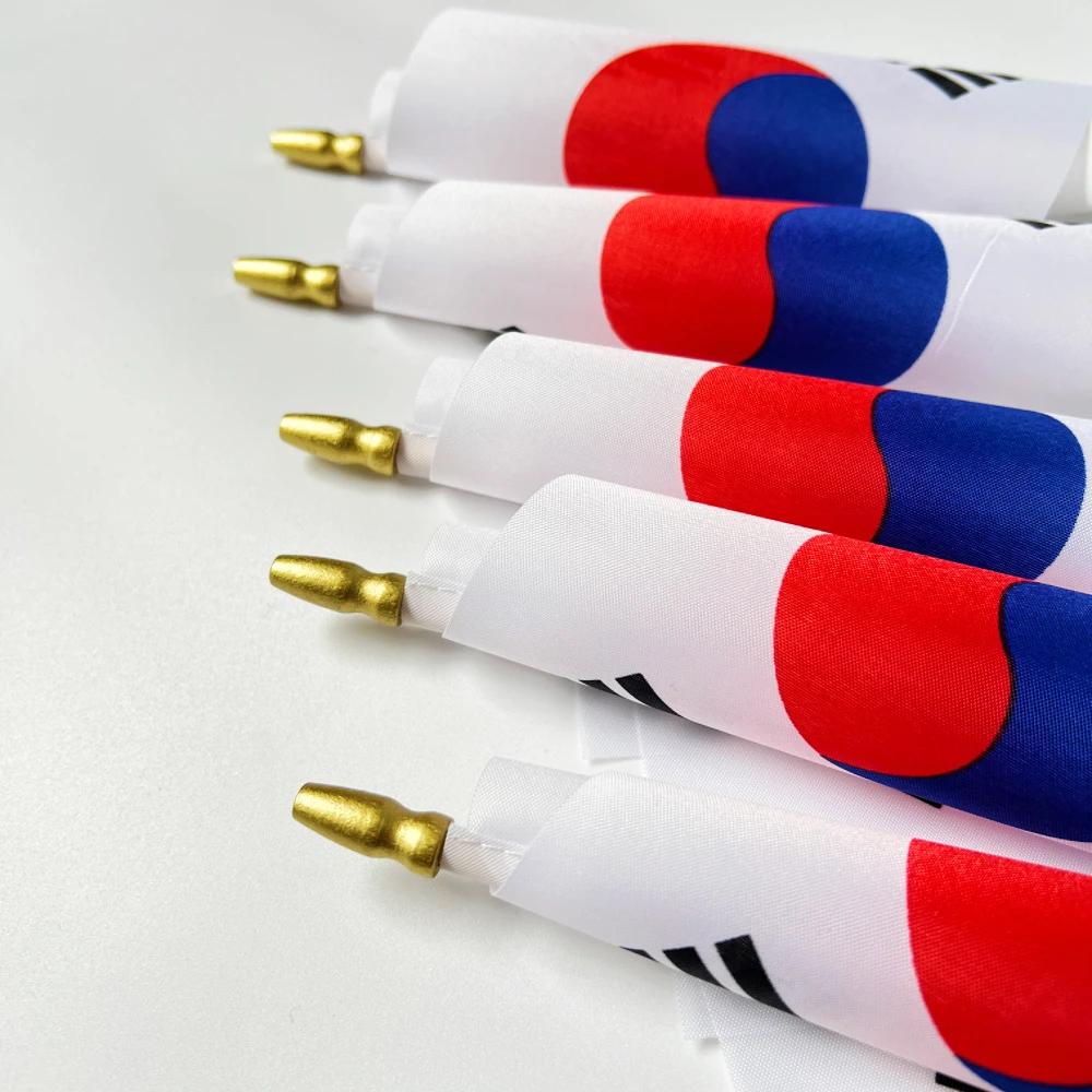 العلم الكوري 14x21 سنتيمتر Kor Kr كوريا الجنوبية العلم عصا خشبية سارية العلم اليد التلويح العلم الوطني الكوري العلم نشاط موكب الرياضة #1