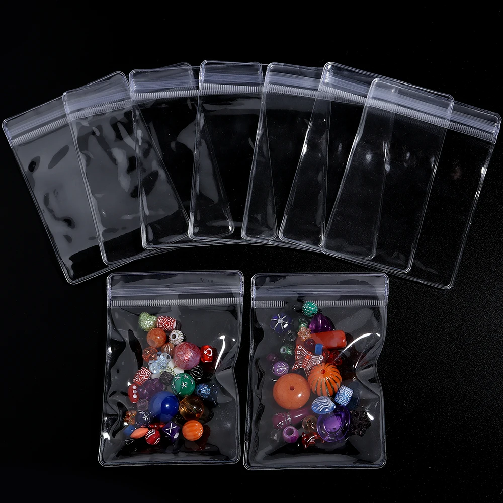 20Pcs 4-15cm PVC Transparent Self sealing Bag Jewelry Packaging OPP Zipper Bag For DIY Bracelet Necklace Bead Storage Display