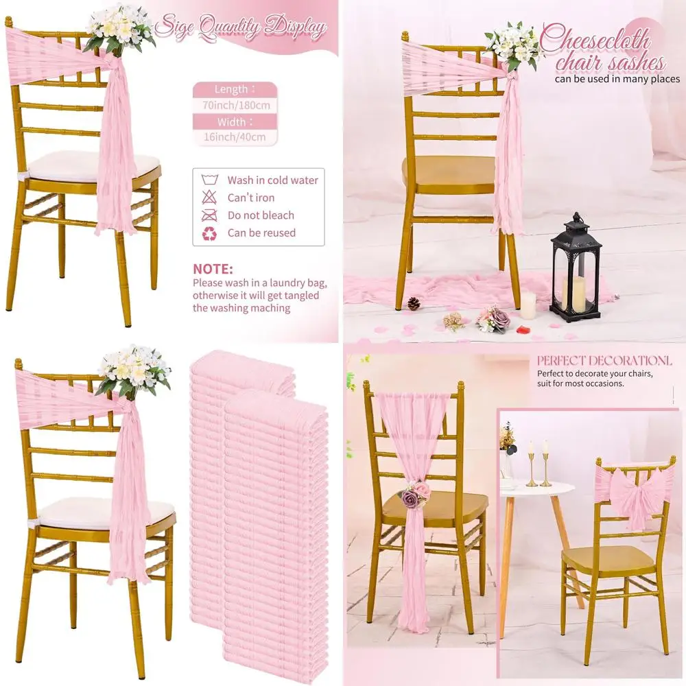 

Розовые ленты для стульев для свадебного и праздничного декора, 16x70 дюймов, в деревенском стиле