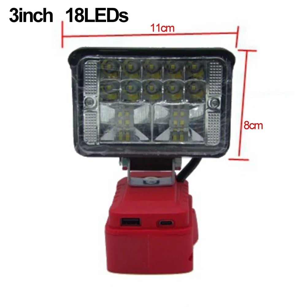Luz de trabalho LED portátil sem fio compatível com padrão para baterias de íon de lítio de 18 V com design robusto