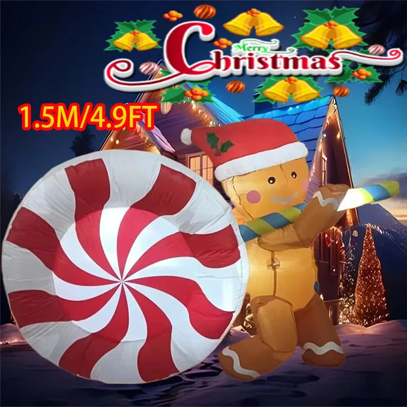 

Christmas Decoration Inflatable Lollipop Gingerbread Man Christmas Model Luminous Inflatable Model Xmas Atmosphere Decor Model