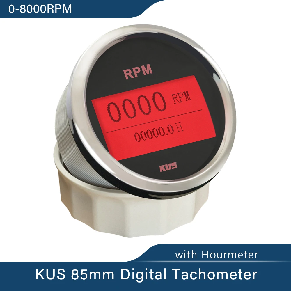 KUS-tacómetro con retroiluminación para coche y barco, medidor de RPM de 85mm, 0-3000 RPM, 0-4000 RPM, 0-6000 RPM, 0-8000 RPM, 12V/24V