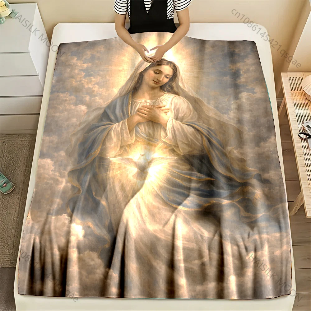 The Virgin Mary light and peace Print Blanket Warm Soft Fluffy Kids and Adult Sofa Bed Throw Blanket Outdoor Travel Camping RV