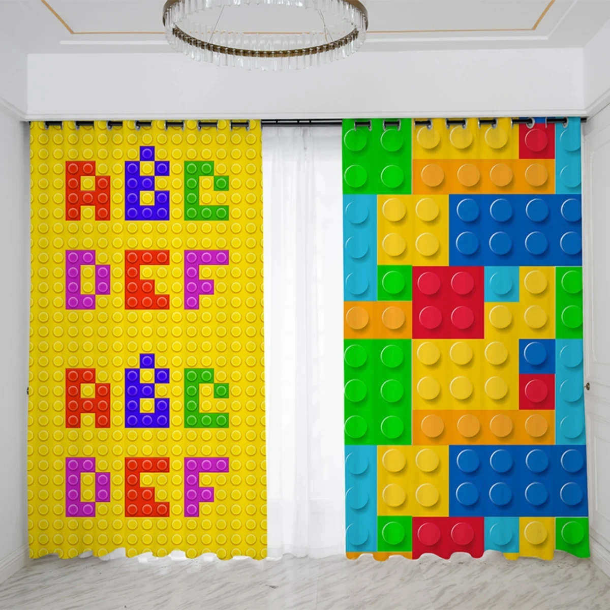 Cartoon Blocks Cube Colorful Kid Curtains Window Treatment For Bedroom Office Kitchen Living Room Home Decor Room Decor  2pcs