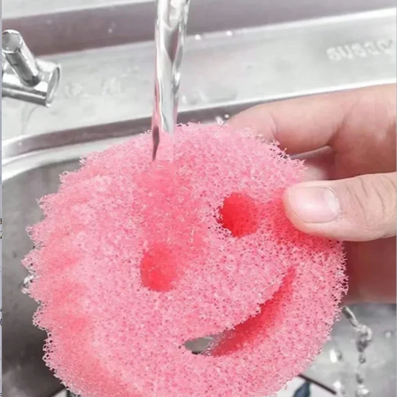 2/4 قطعة الوجه المبتسم إسفنجة غسل الصحون القماش قوية تجوب الوسادة المطبخ الحمام معجزة الإسفنج وصمة عار مقاومة للرائحة Migic مسح