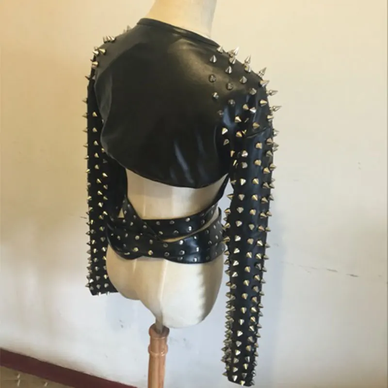 Vêtements de chanteur de boîte de nuit pour hommes, noir, jazz, hip hop, performance, costume, bar, mâle, veste à rivets, scène, gel
