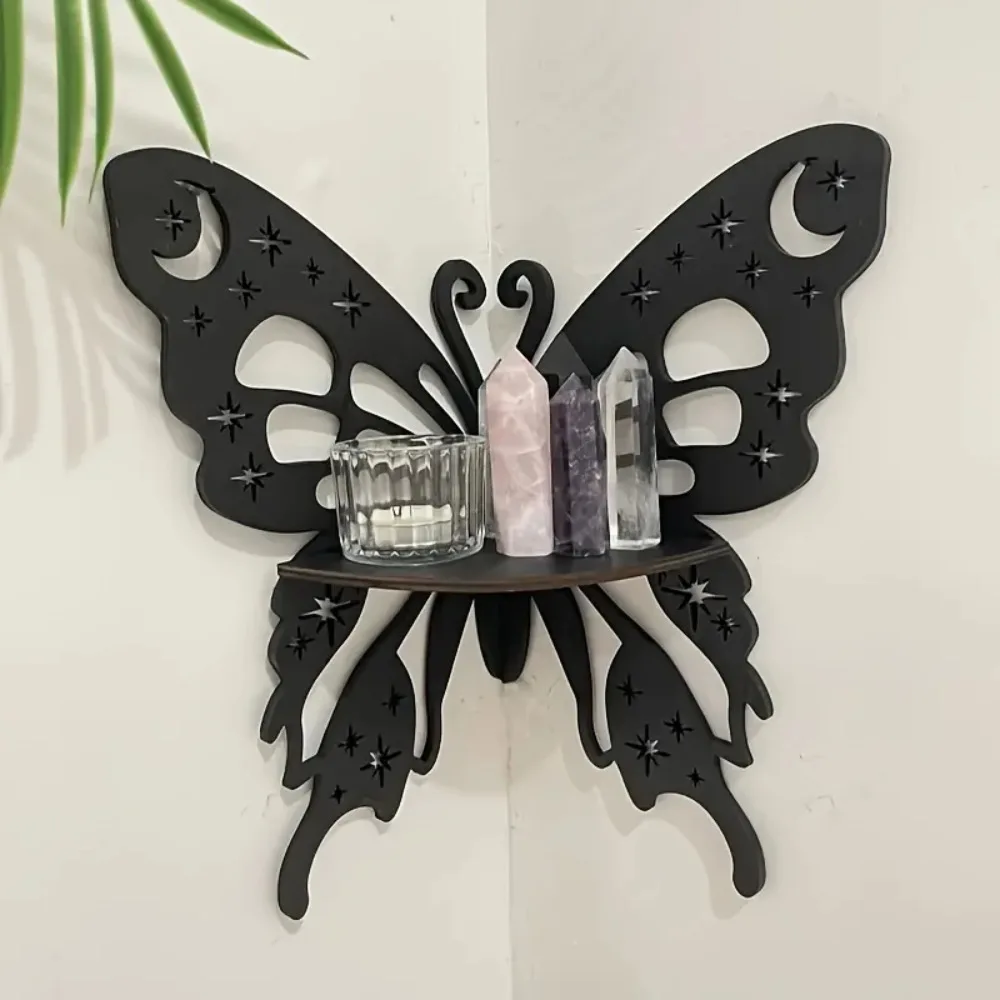 European and American popular butterfly wall decoration hanging wooden frame candle holder decoration rack home decoration