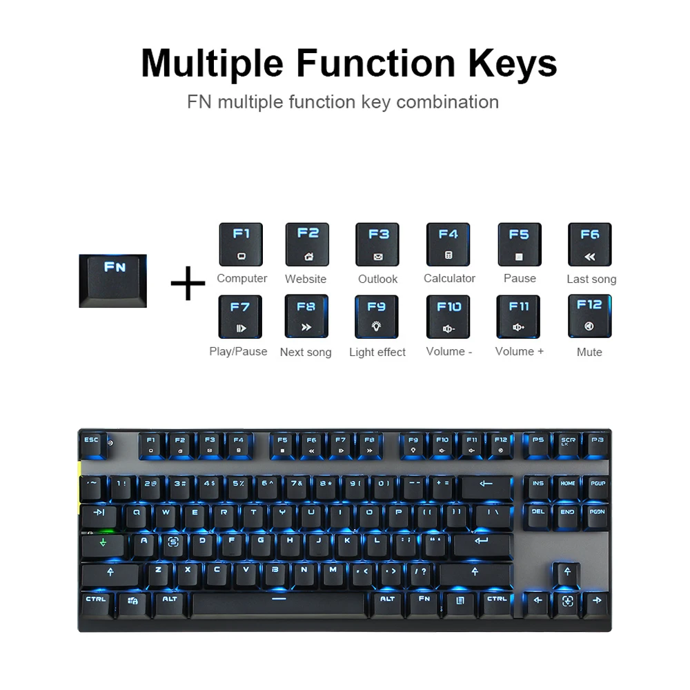 Imagem -05 - Teclado Mecânico Gaming 2.4g sem Fio com Fio 87 Chaves Luz de Fundo Led Computador Escritório tipo pc Laptop Motovelocidade-gk82