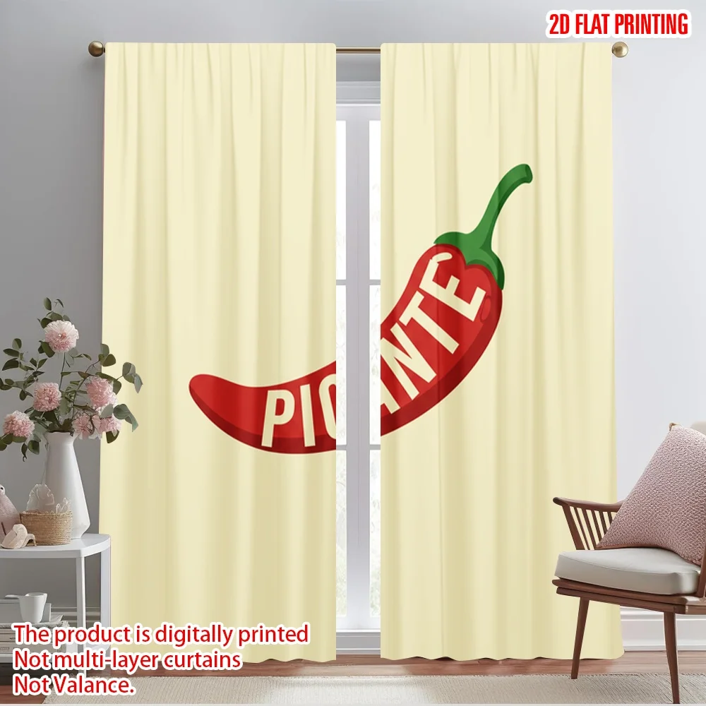 

2pcs 2D flat printing Window Curtains Chili Pepper Design Fabric Without Electricity Party Decorations Use for Classroom Office
