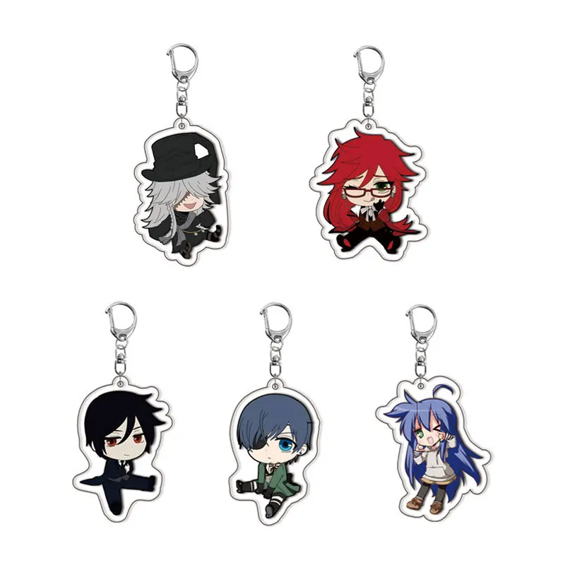 LLavero de mayordomo negro de Anime, figuras versión Q, Sebastian Michaelis Undertaker Ciel Phantomhive, llavero acrílico para Cosplay, joyería