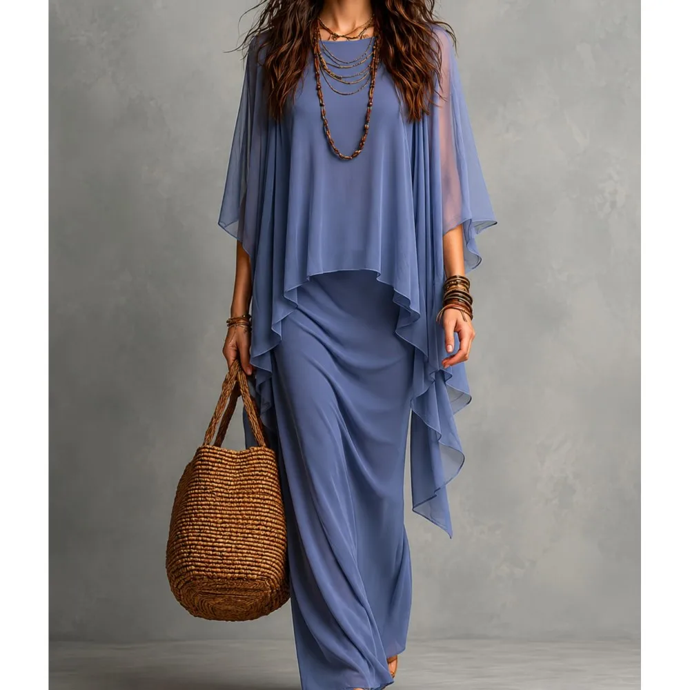 Summer New Sleeveless Blouse Women's Dress Elegant With Snow Silk Shawl Outer Layer Pair Fake Two Piece Summer Dresses Female