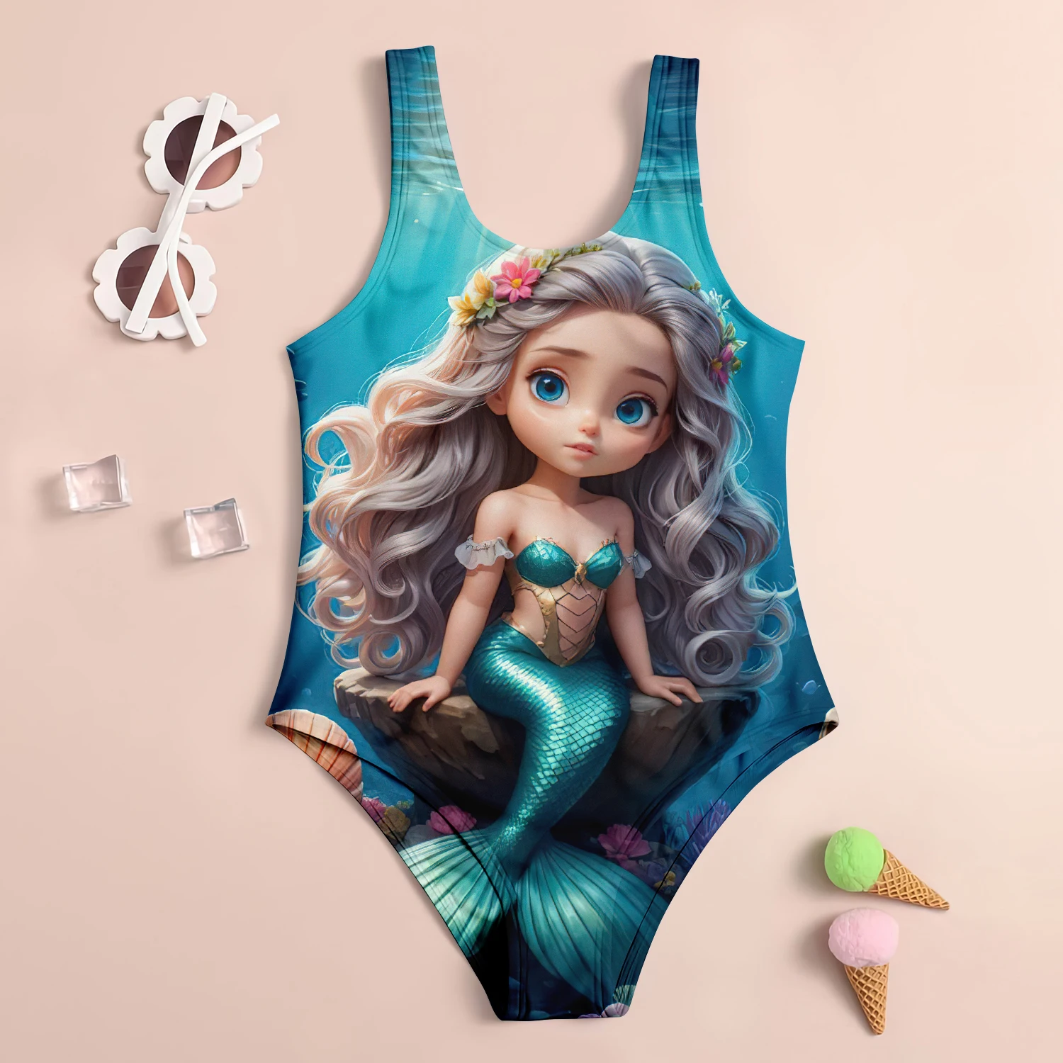 2024 Original Girls Summer One-Piece Swimsuit Fashion Cartoon Cute Little Princess Print Women Swimwear Sleeveless Swim Clothes