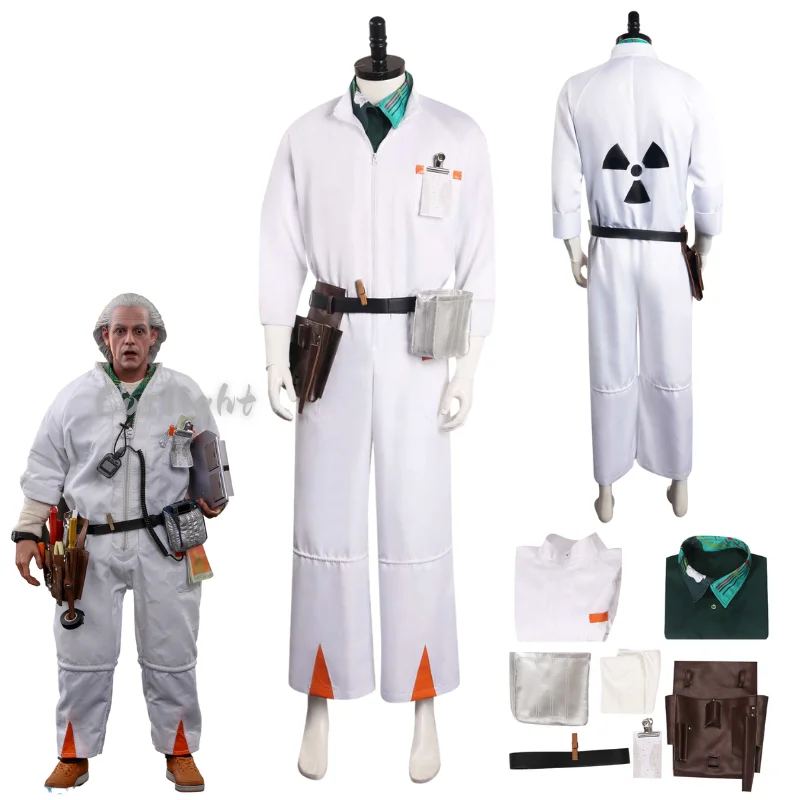 

Doc Brown Cosplay Costume Fantasia Movie Back To Future Jumpsuit Adult Men Male Disguise Halloween Carnival Suit Party Clothes