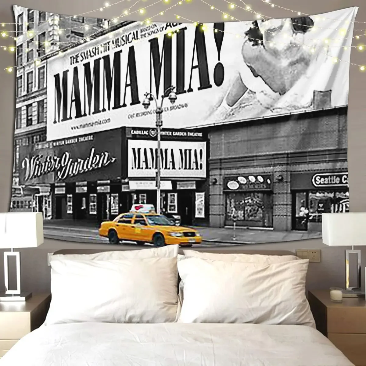 Nyc Yellow Cabs Mamma Mia Tapestry Funny Wall Hanging Aesthetic Home Decoration Tapestries for Living Room Bedroom Dorm Room