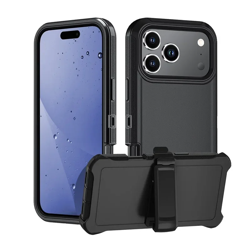 아이폰 17Air 16 15 14 13 12 Pro Max용 3-IN-1 밀리터리 헤비 듀티 클립형 케이스, 기타 방탄 충격 방지 아머 박스 커버