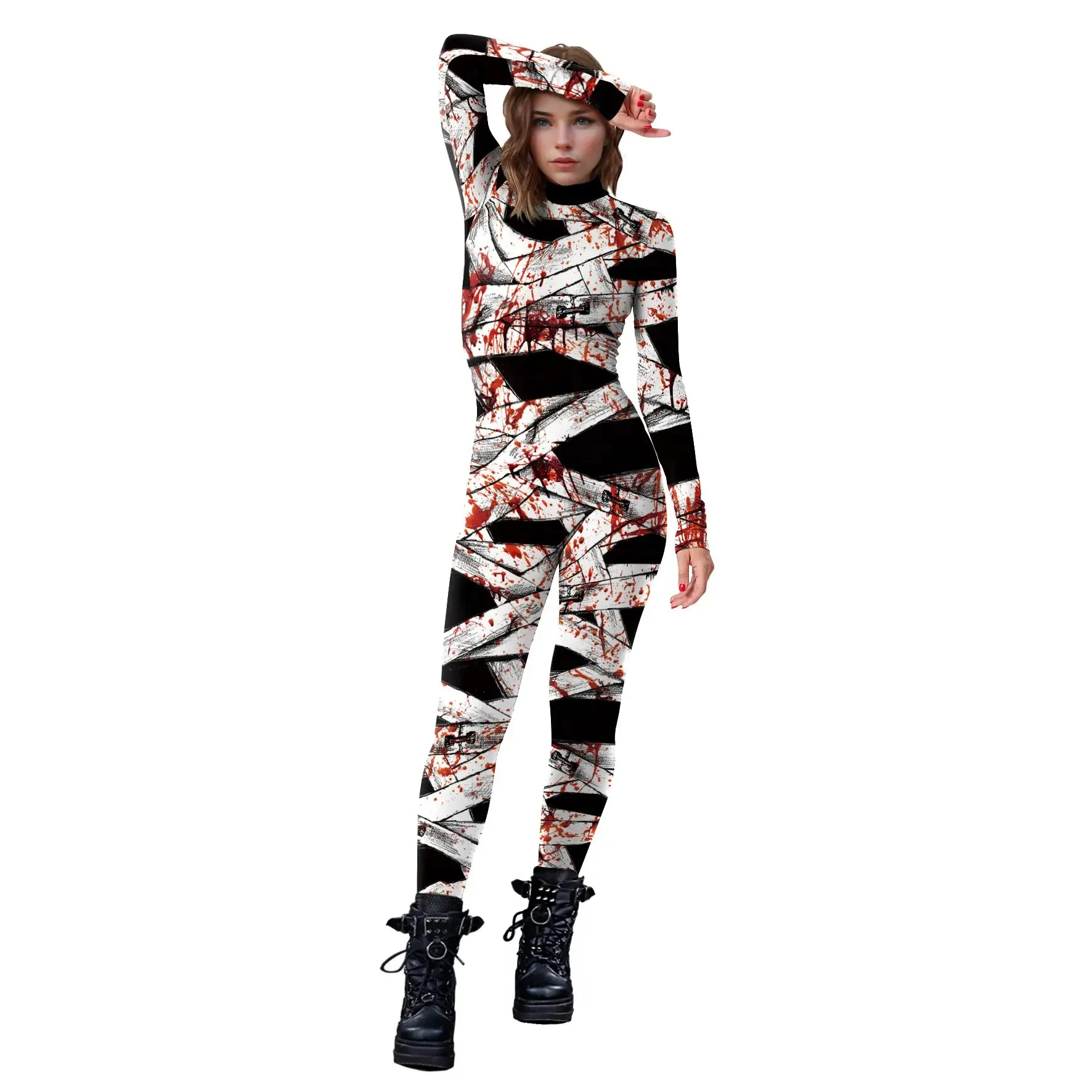 Mummy ฮาโลวีนคอสเพลย์เครื่องแต่งกายสําหรับสตรี Jumpsuits คู่บอดี้สูทน่ากลัว Zentai ชุด Carnival Holiday เสื้อผ้า