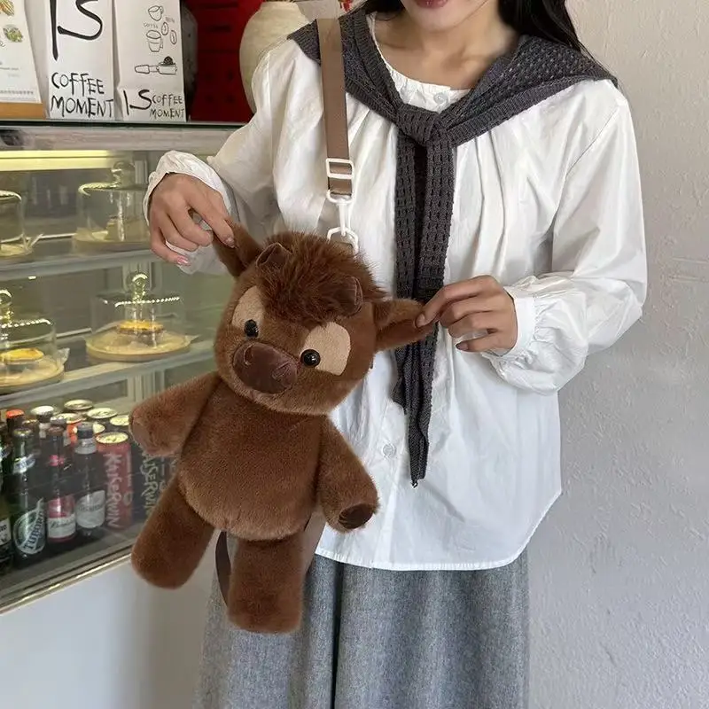 

Kawaii Fluffy Highland Cow Plush Backpack for Girls Cute Animal Shaped Mini Backpack Soft Stuffed Doll Bag Kids School Bag Trav