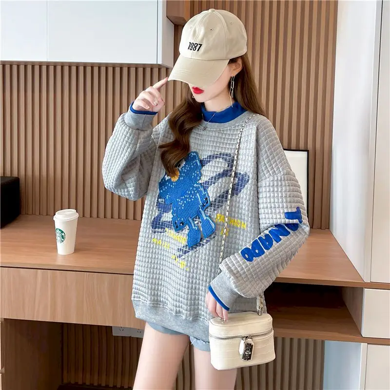 Mode Gefälschte Zwei-stück Pullover Frauen Frühling Herbst Trend Lose Beiläufige Top Harajuku Design Waffel Sweatshirt Frau Y2k Pullover