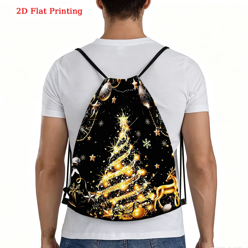 2D Flat Print Christmas Tree Drawstring Backpack Fitness Sports Outdoor Travel