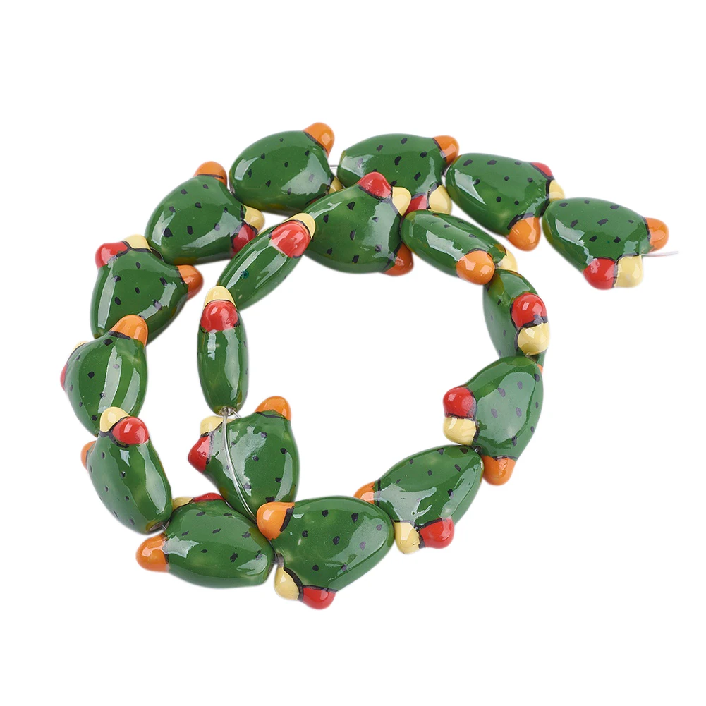 10Pcs Mixed Green Cactus Handmade Porcelain Beads Fun Plants Style Necklace Bracelet Earrings Charms DIY Jewelry Making Findings