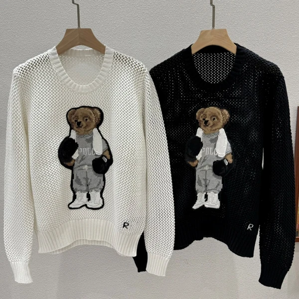 

Длинный вязаный свитер из чистого хлопка с мультяшным дизайном, свободный крой, круглый, осенне-зимний, уменьшающий рост