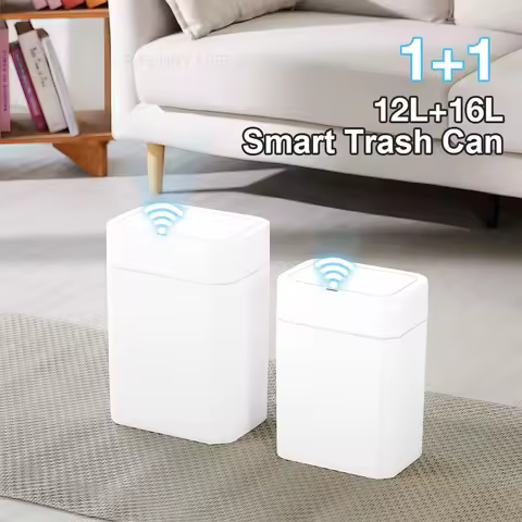 좁은 자동 센서 스마트 쓰레기통, 뚜껑이 있는 변기 흰색 쓰레기통, 쓰레기통, 스마트 홈, 12 L, 16L