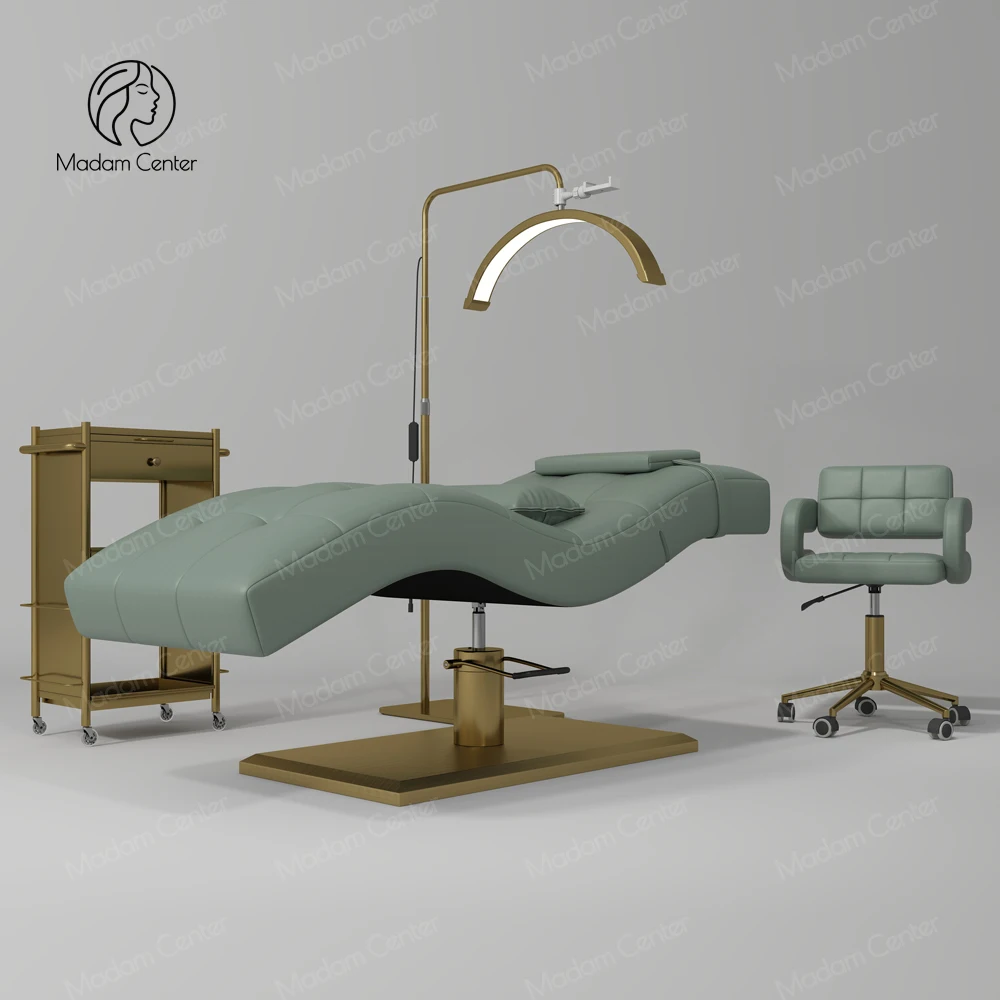 

Salon Set Custom Curved Lash Bed Table and Chair for Eyelash Extensions Modern Design by Cama Pestaas