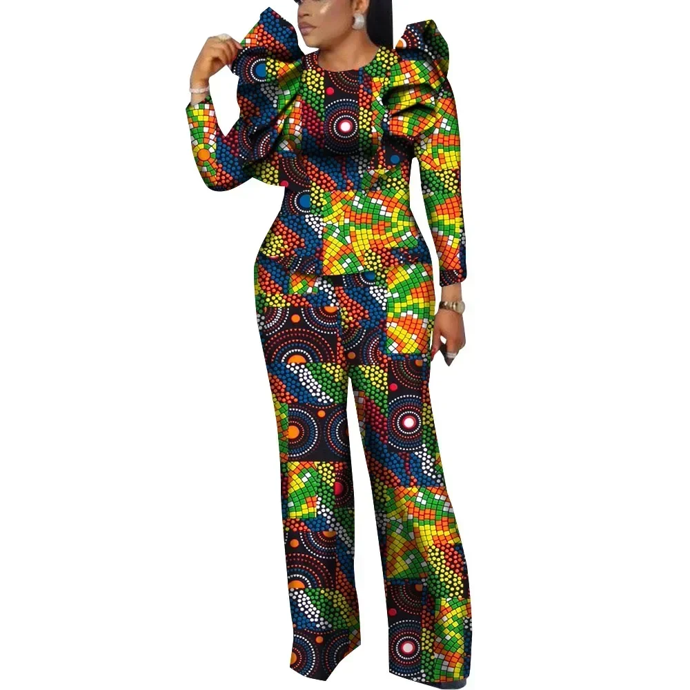 Ensemble chemise et pantalon à imprimé africain pour femmes, costume traditionnel africain 2 pièces, Dashiki, Wy9888