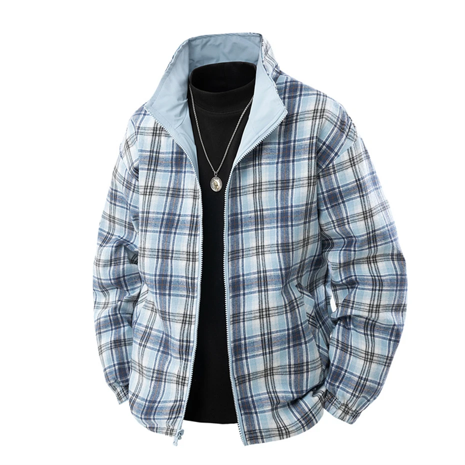 Two Sided Jacket Men Plaid Jacket Coats Spring Autumn Windbreaker Jacket Fashion Casual Double Sided Coat Male Outerwear