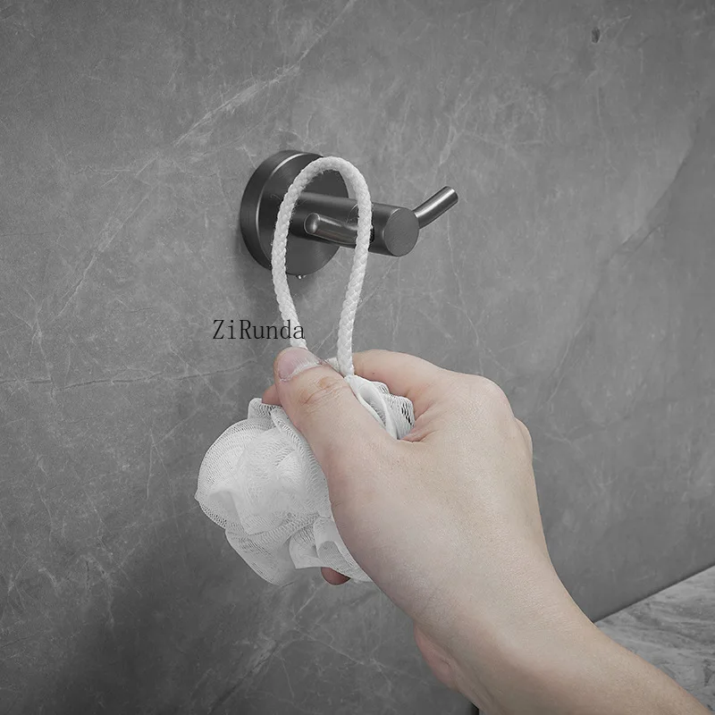 Design Bathroom Hardware Accessories Robe Hooks 304 Stainless Steel Gunmetal Gray Clothe Hook Perforated Installation