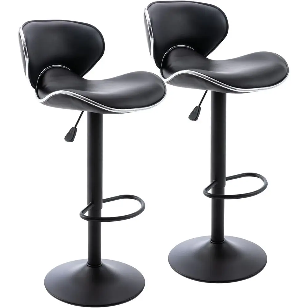 

Adjustable PU Leather Swivel Bar Stools with Back, Counter Height Chairs for Kitchen Dining, Set of 2 in Matte Black